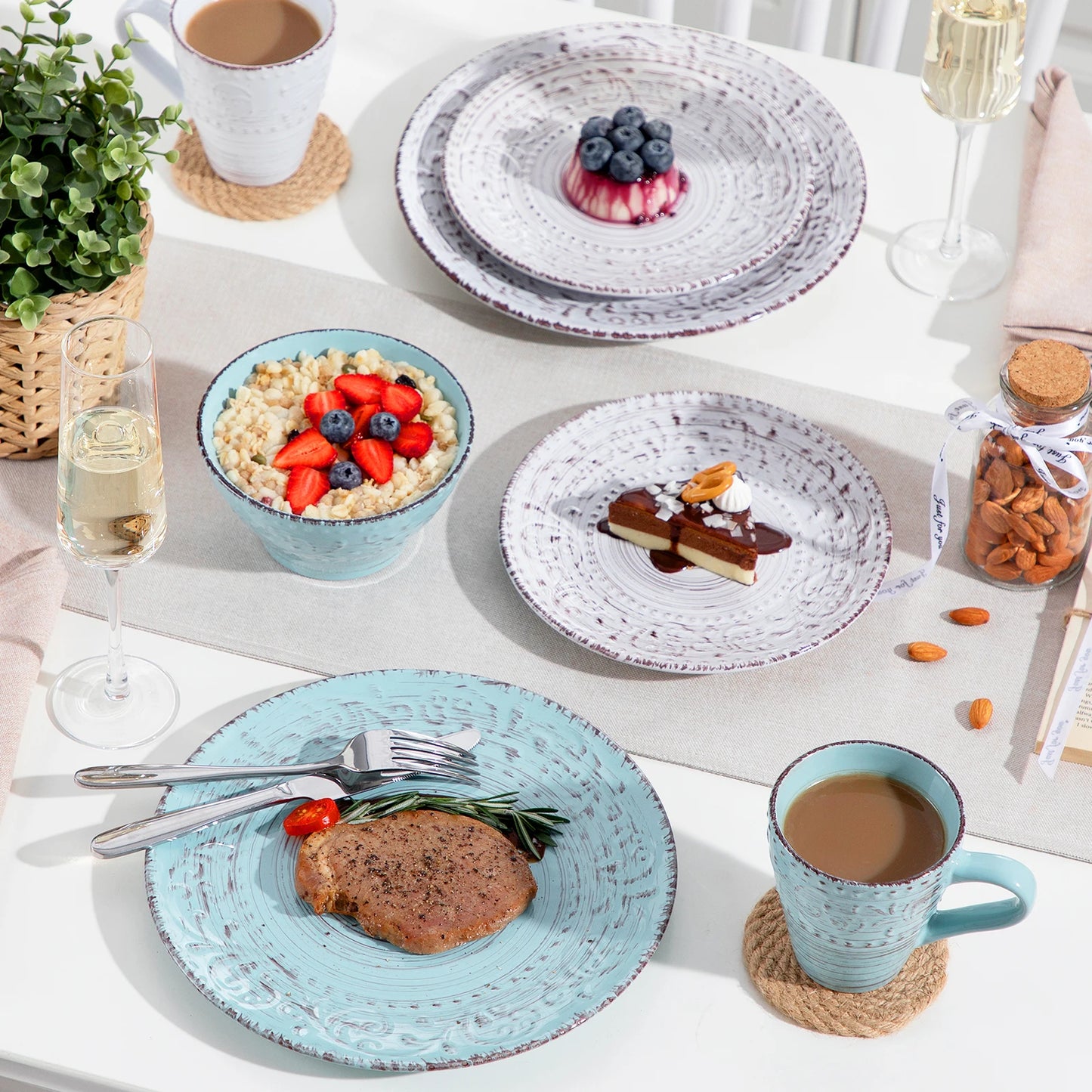 MALACASA Vine Ceramic Dinnerware Set Stoneware Tableware