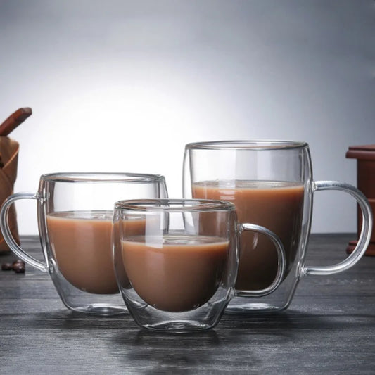 Double Walled Glass Espresso Cups With Handles Transparent Drinkware
