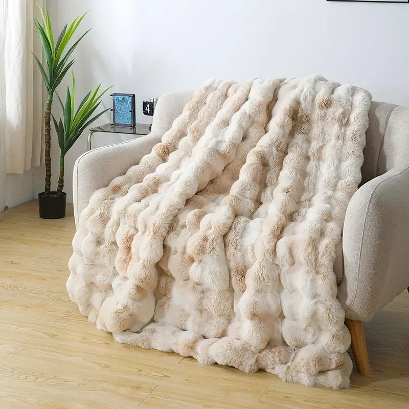 ROSEKINDCN Cozy Faux Rabbit Fleece Blanket Throw