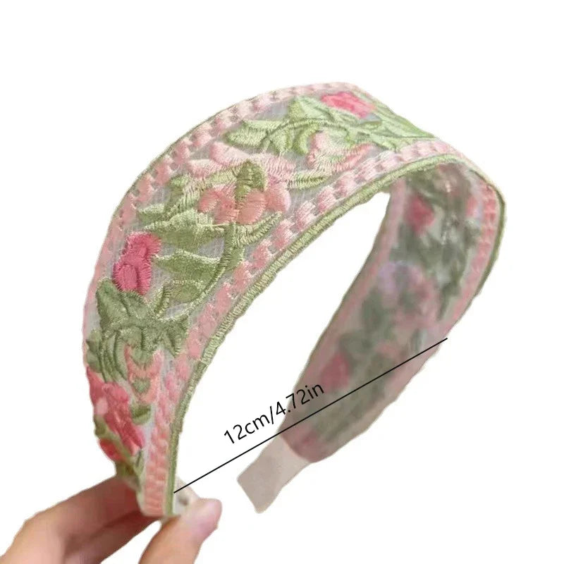Elegant Chiffon Embroidered Flower Headband For Women Hair Accessories