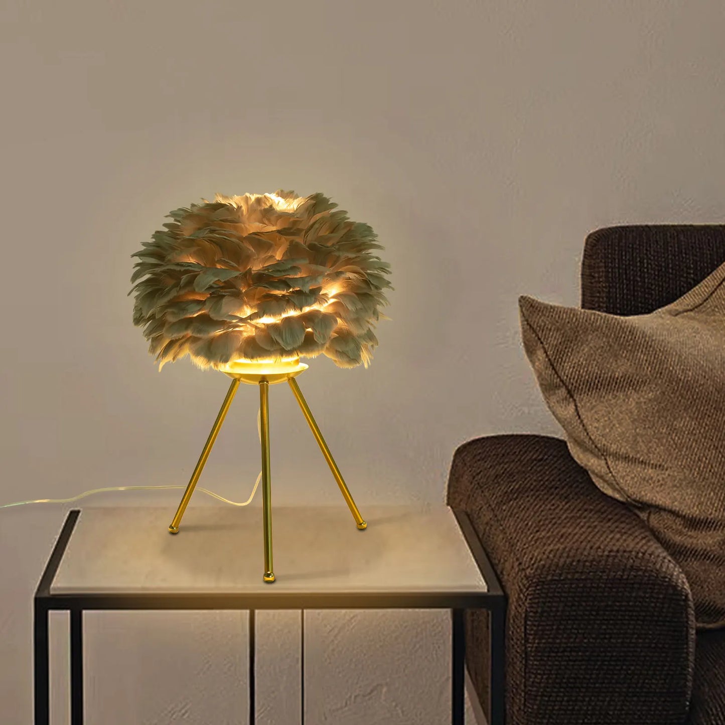 Feather Desk Lamp On Tripod Stand For Study Spaces