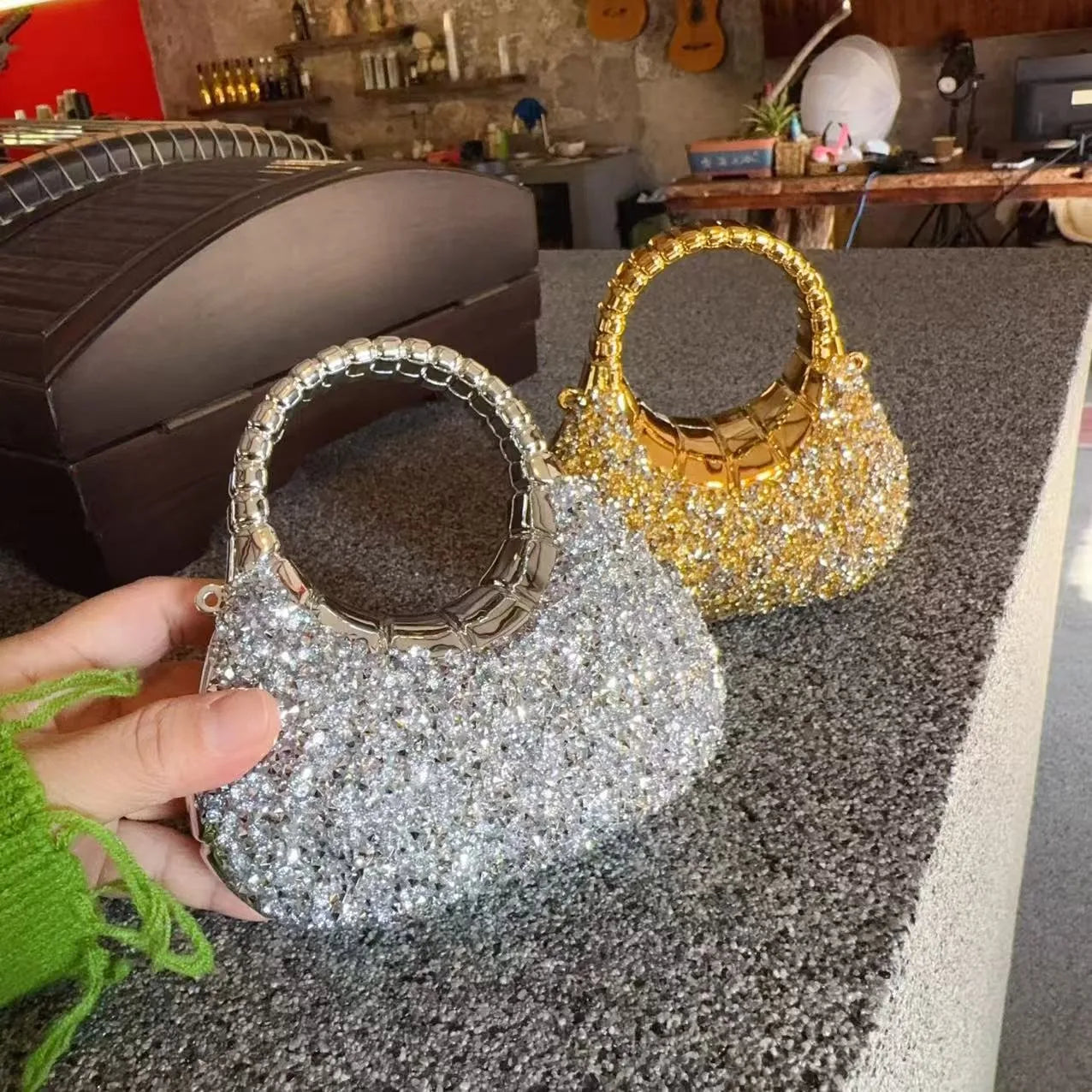 Heart Shaped Sequin Diamond Evening Bag Clutch for Weddings