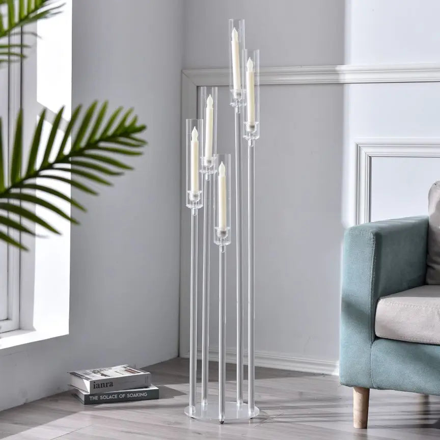 Acrylic 5-Arm LED Candelabra Taper Candle Holders Centerpiece