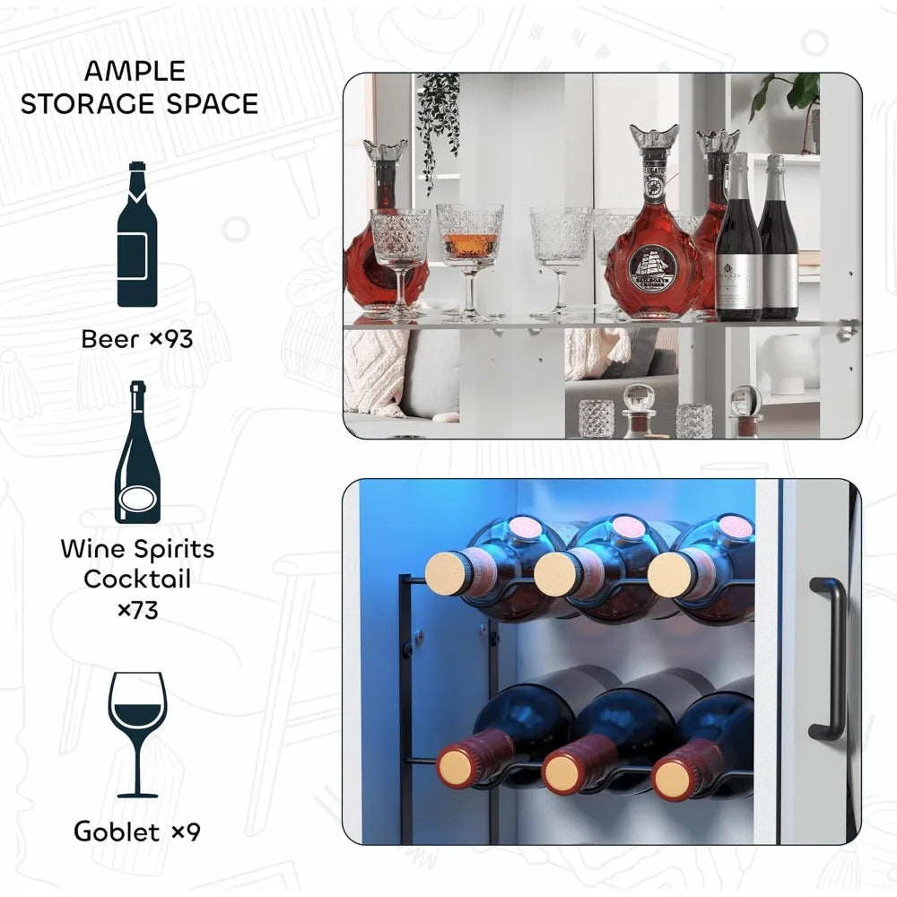MOYU Farmhouse Corner Bar Cabinet With LED Lighting And Mirror