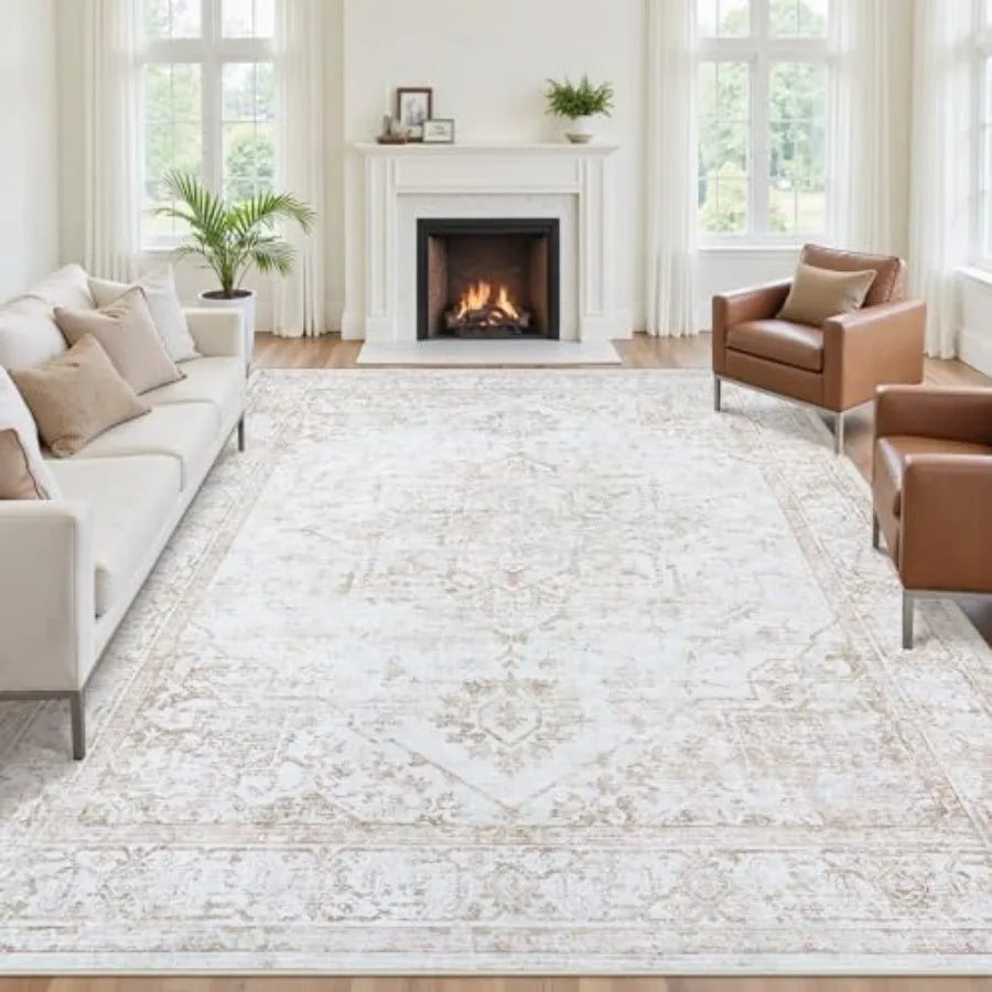 Non-Slip Vintage Medallion Area Rug Low Pile Washable