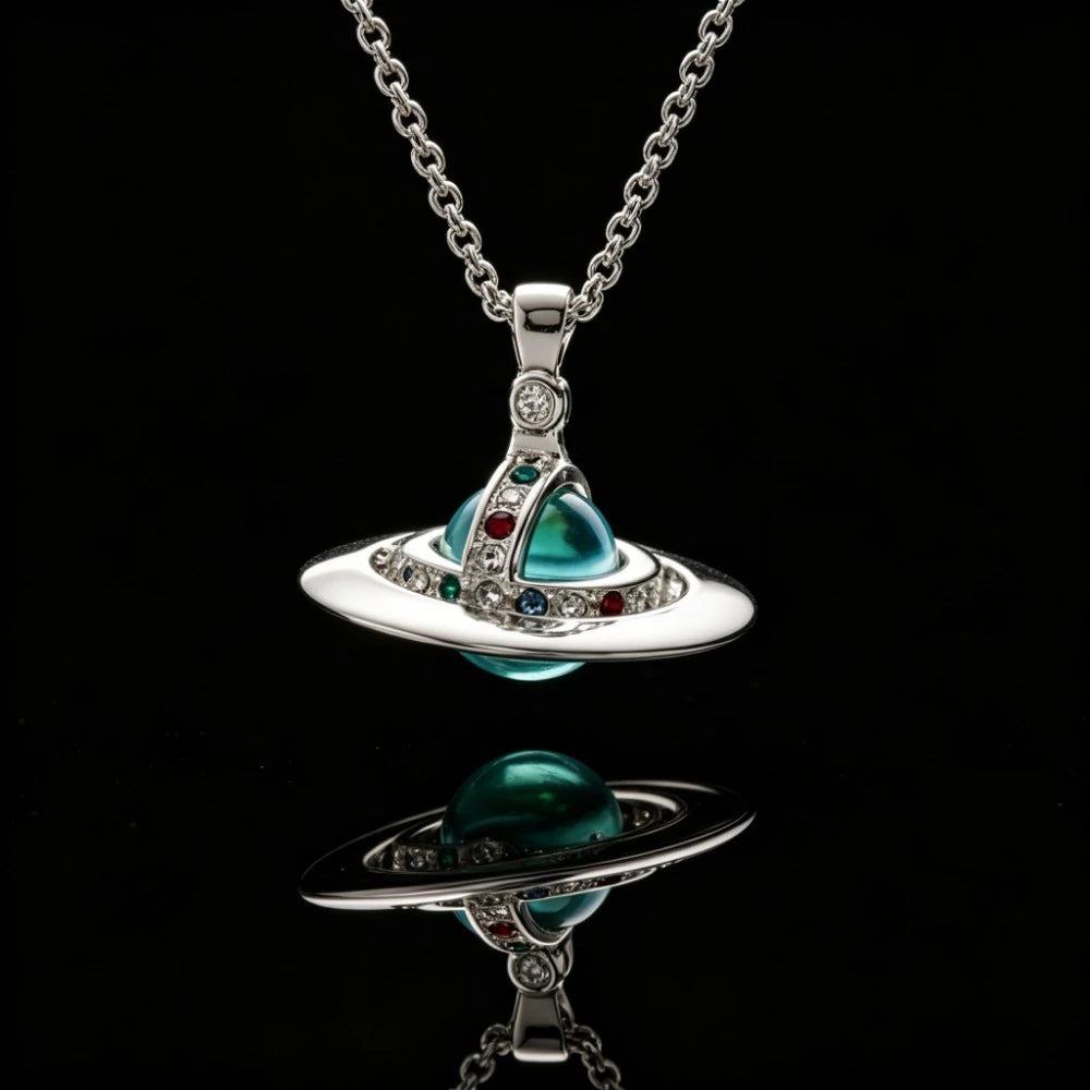 New S925 Silver Luxury Empress Saturn Necklace Fashion Trend Retro Versatile Niche Pendant Necklace