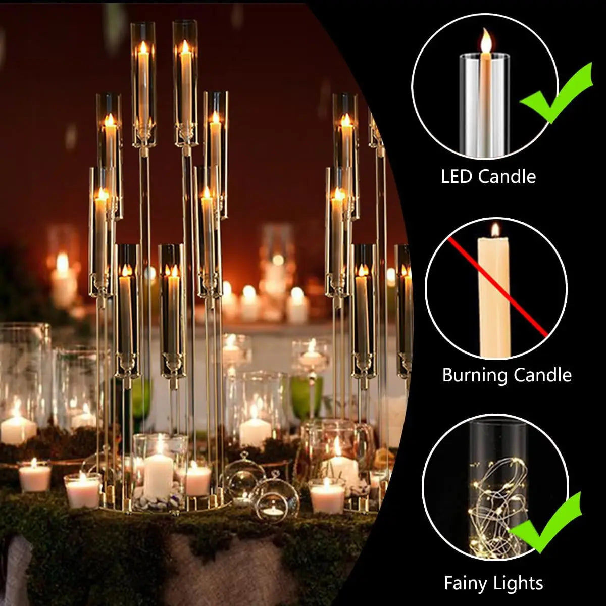 Vincigant 6 Piece Clear Candelabra Centerpiece 8 Arm Acrylic Floor Candle Holder