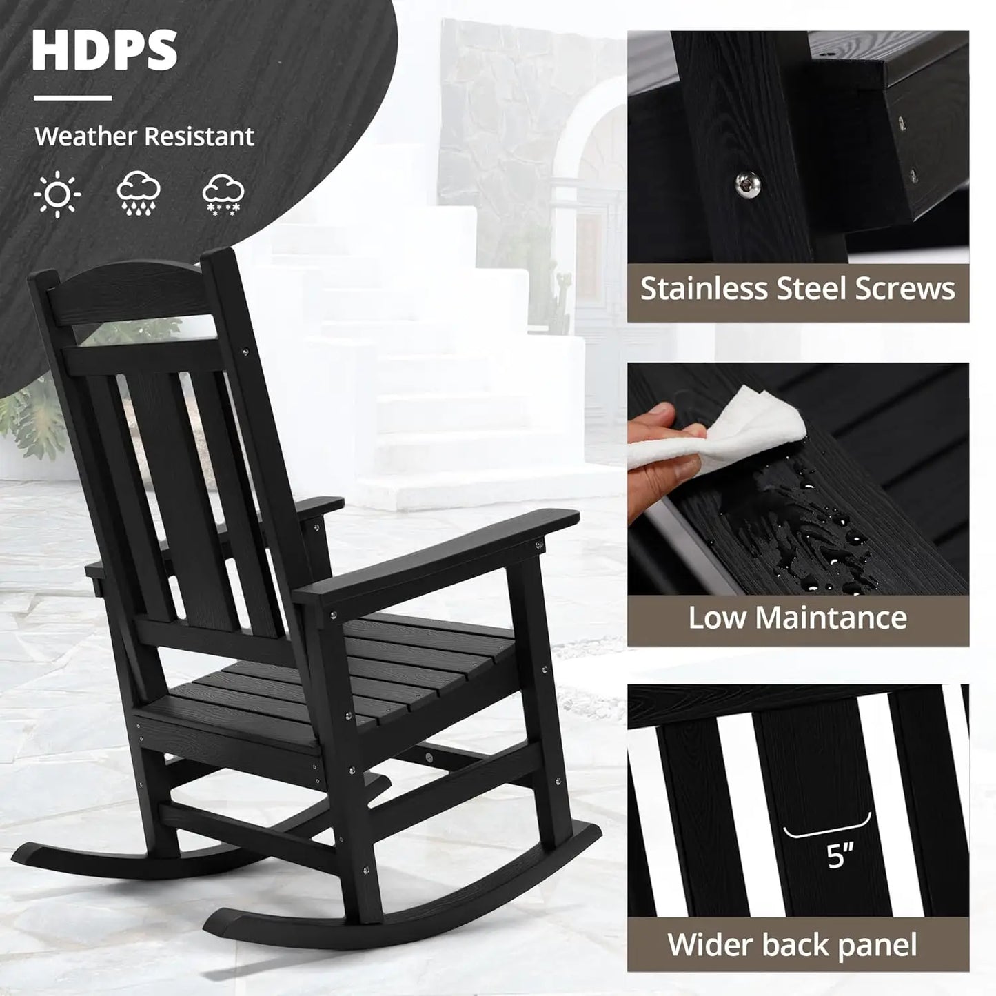 Outdoor Rocking Chairs Set of 2 Weather-Resistant Plastic Rockers