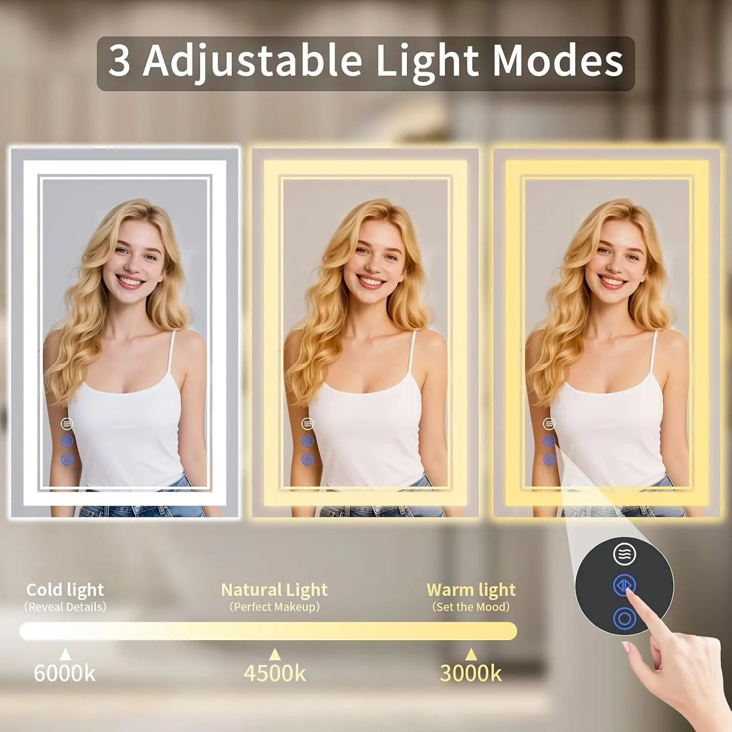 LED Vanity Mirror With Anti Fog Lights Backlight Front Light Dimmable