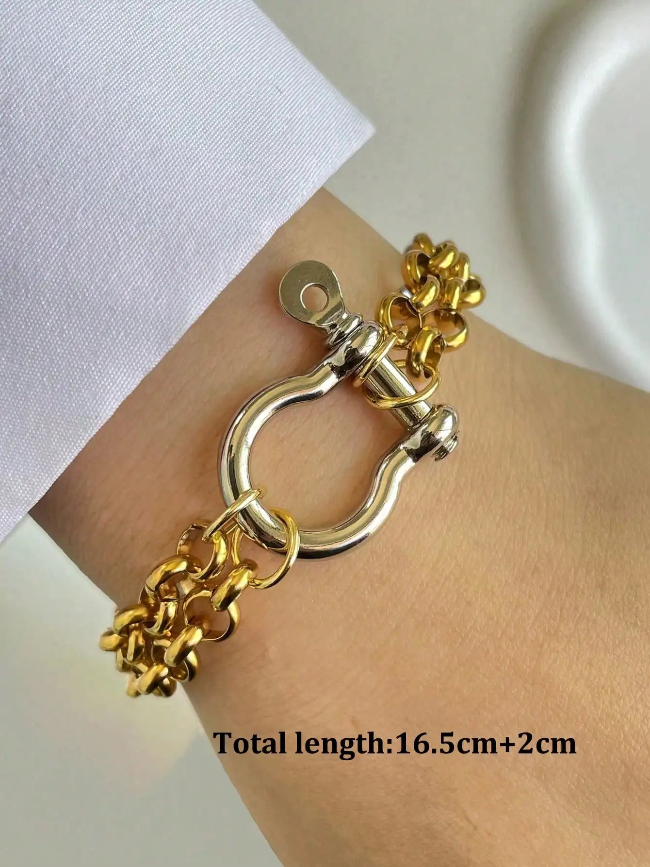 Gold And Silver Horseshoe Bracelet With Stainless Steel Chain