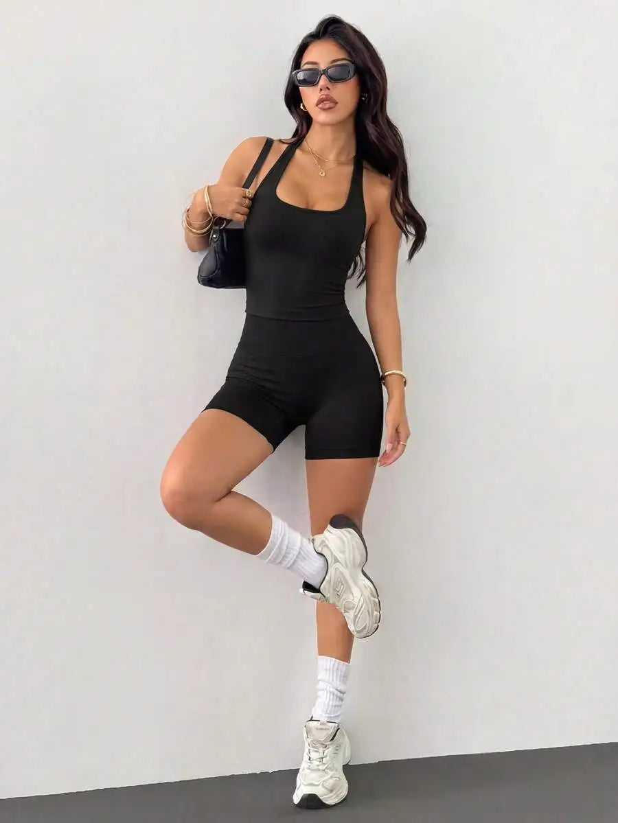 Womens Outdoor Sports Set Tank Top And Shorts Lightweight Breathable