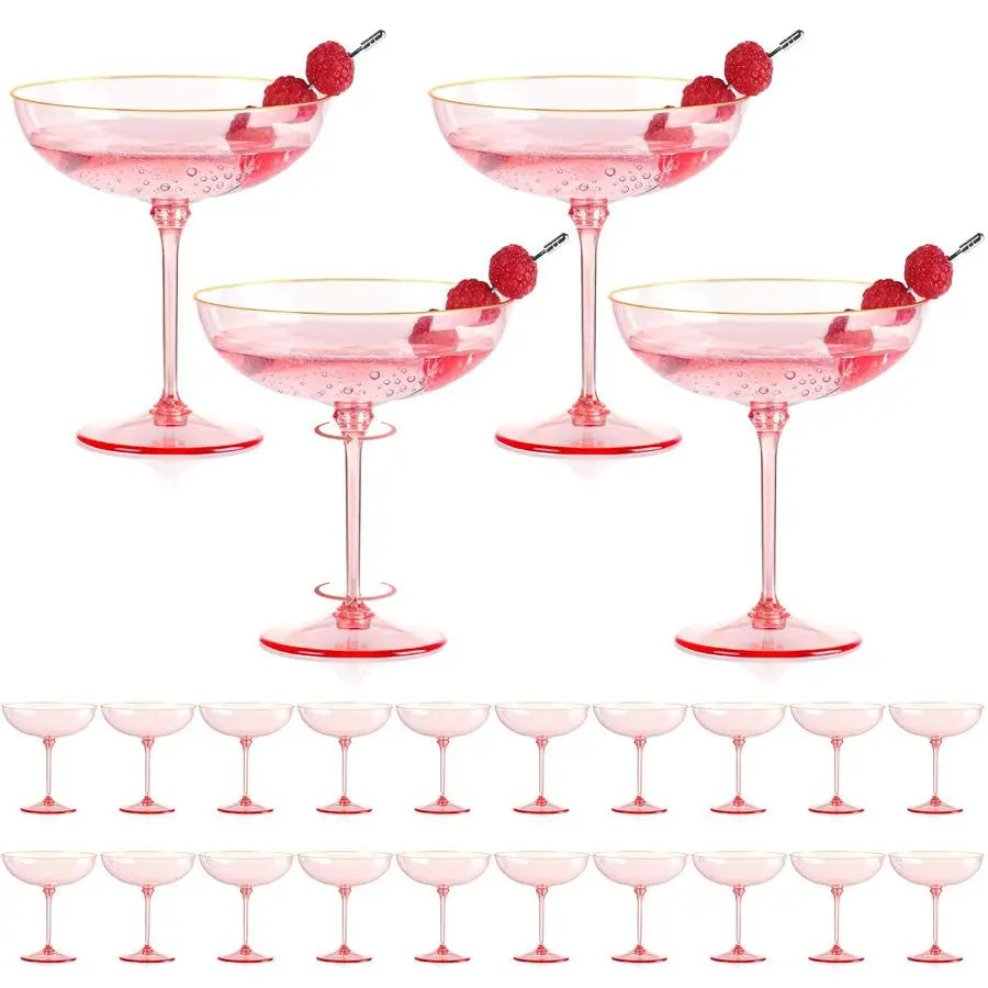 PCS Plastic Coupe Glasses 9 oz Pink Detachable Gold Rim Martini Glass Espresso Champagne Cocktail Cups Disposable Vintage Margar