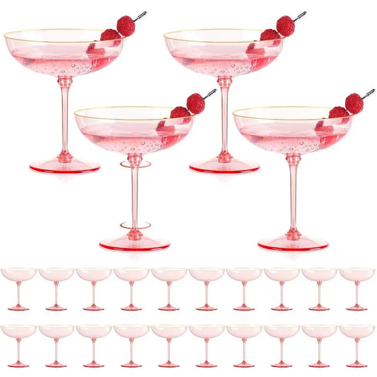 PCS Plastic Coupe Glasses 9 oz Pink Detachable Gold Rim Martini Glass Espresso Champagne Cocktail Cups Disposable Vintage Margar