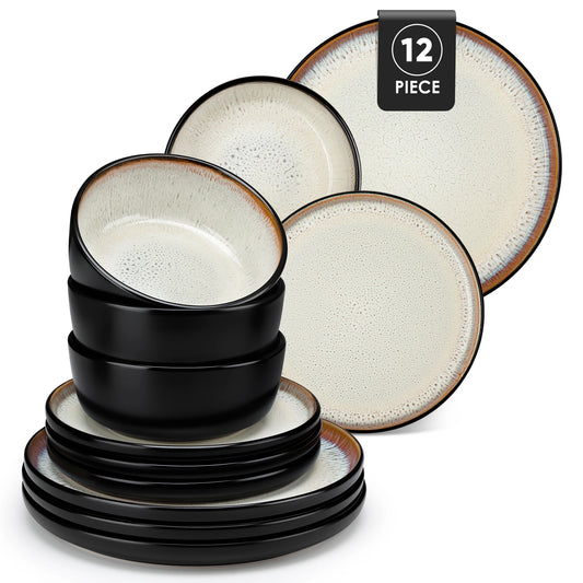 MALACASA Ceramic Stoneware Dinnerware Set Plates Bowls Included