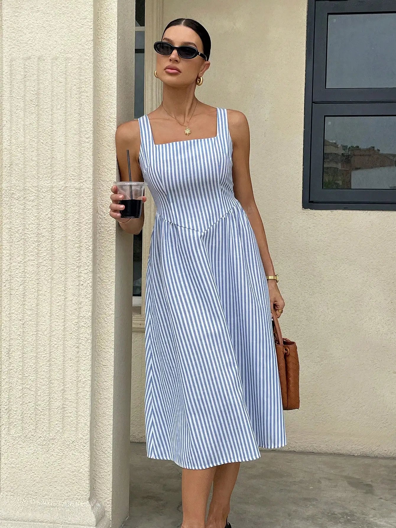 Cotton Square Neck Sleeveless Midi Dress For Women Casual Everyday