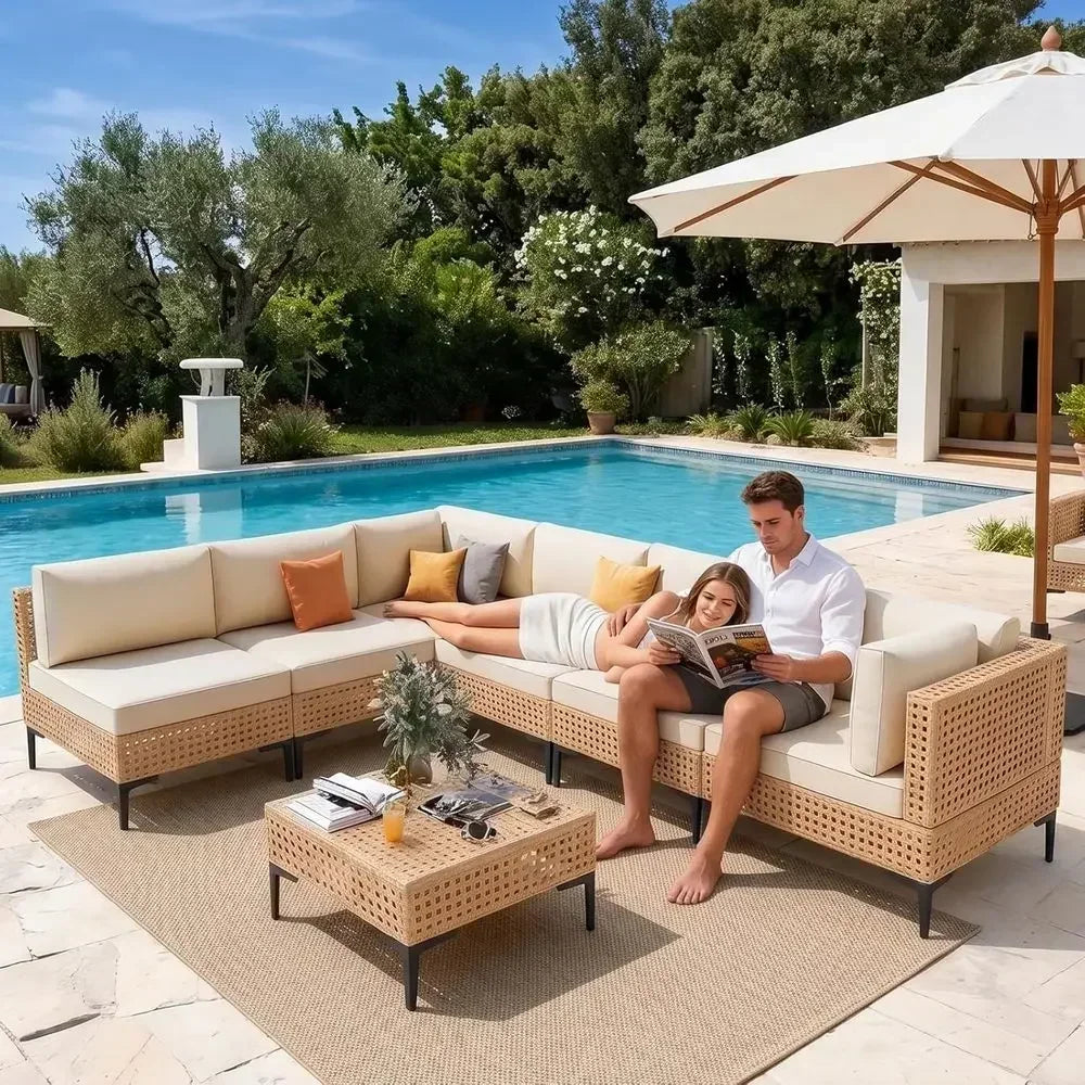 Outdoor Wicker Patio Furniture Set With Cushions Sectional Sofa