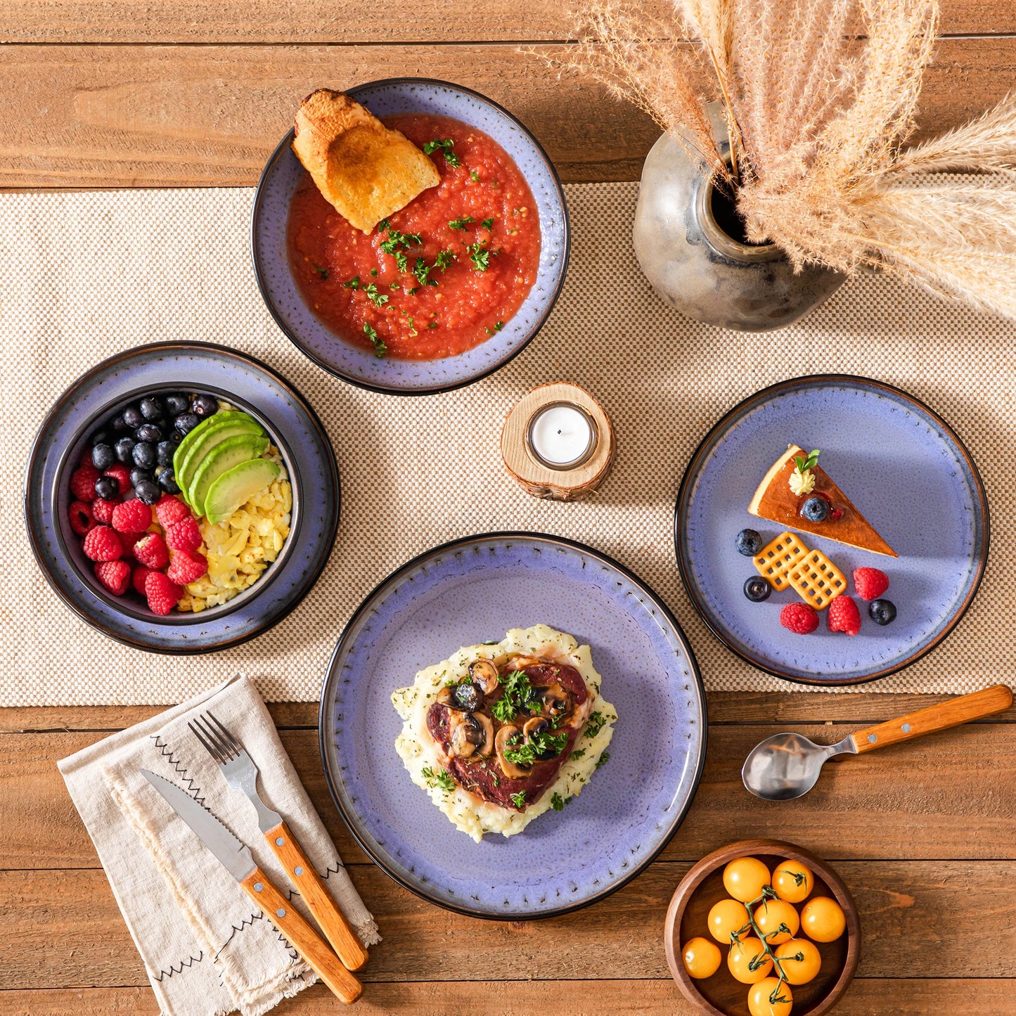 MALACASA Ceramic Stoneware Dinnerware Set Plates Bowls Included