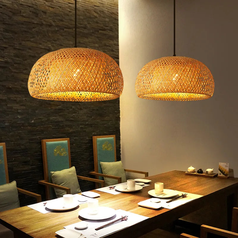 Molden Bamboo Lantern Pendant Light Natural Rattan E27 LED Chandeliers