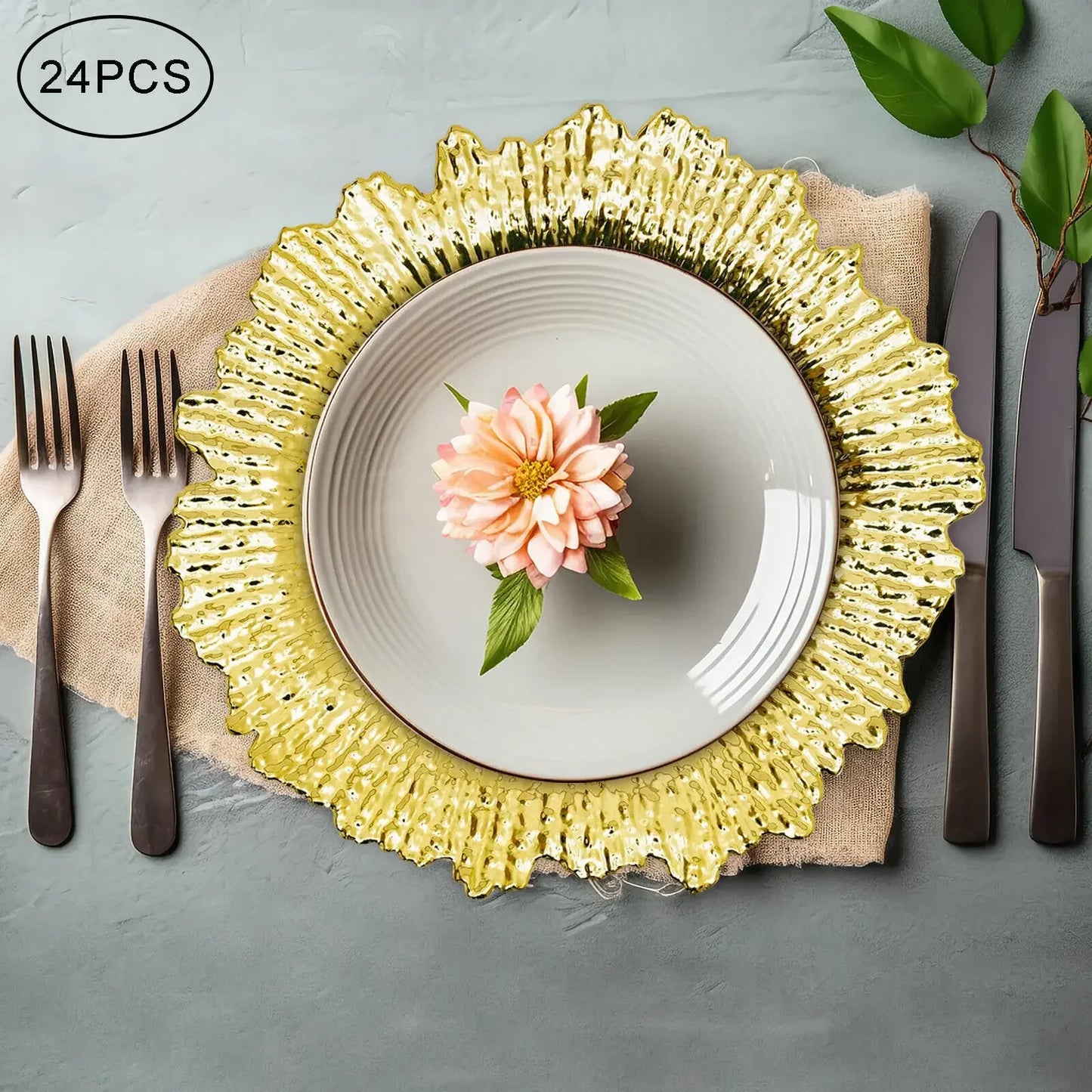 24 Pack Round Charger Plates for Wedding and Holiday Tables