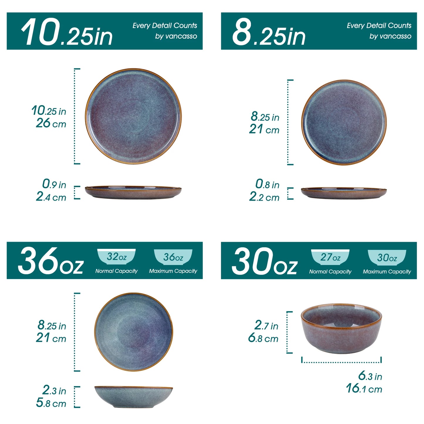 MALACASA Reactive Stoneware Dinnerware Set with Plates and Bowls