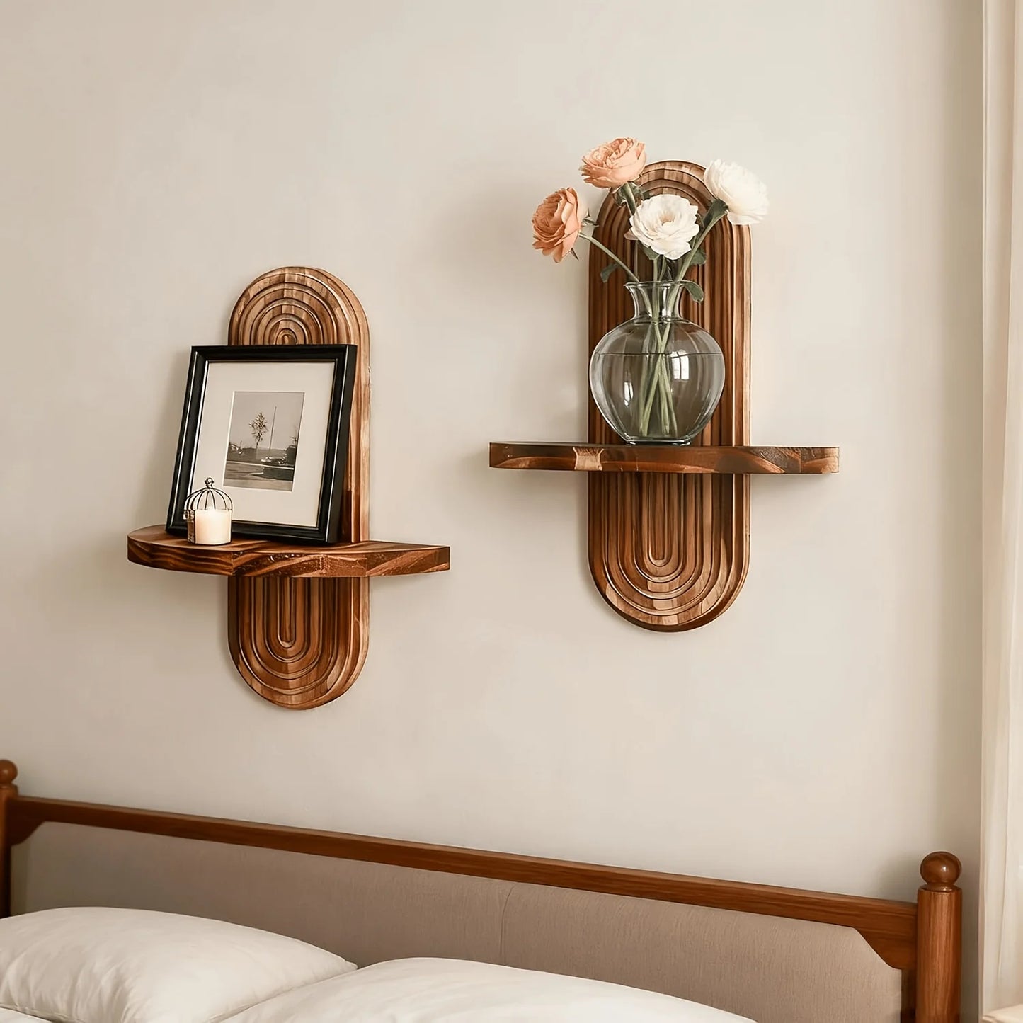 Taylor Brown Two-Piece Boho Plant Wall Shelf Set Floating Shelves