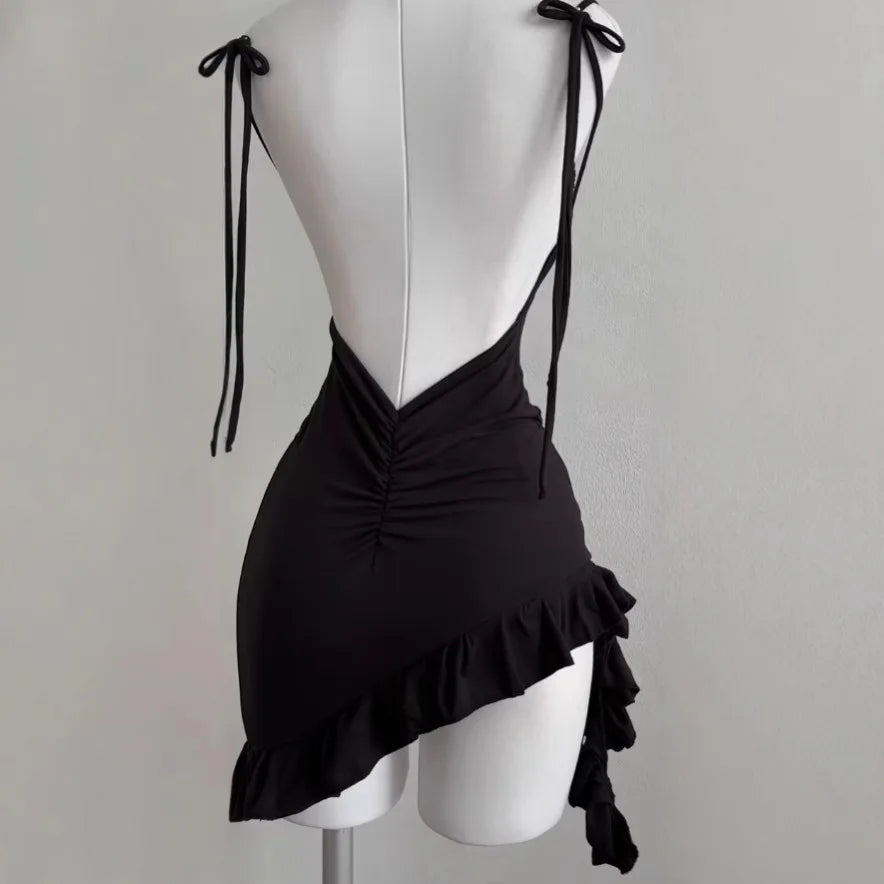 Linglsix Backless Lace Up Bodycon Mini Dress for Women