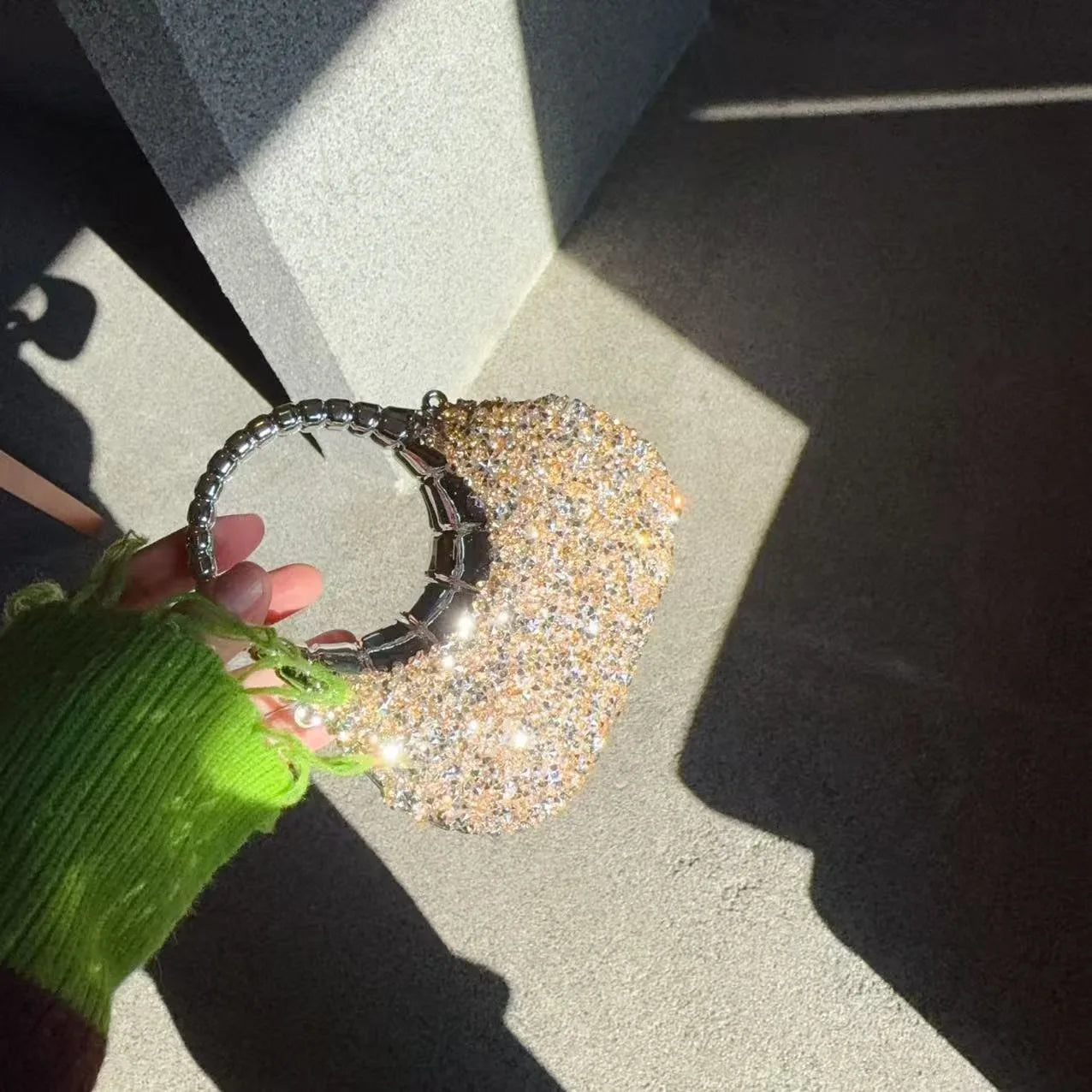 Heart Shaped Sequin Diamond Evening Bag Clutch for Weddings