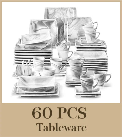 MALACASA Marble Grey Porcelain Dinnerware Set For Everyday Dining