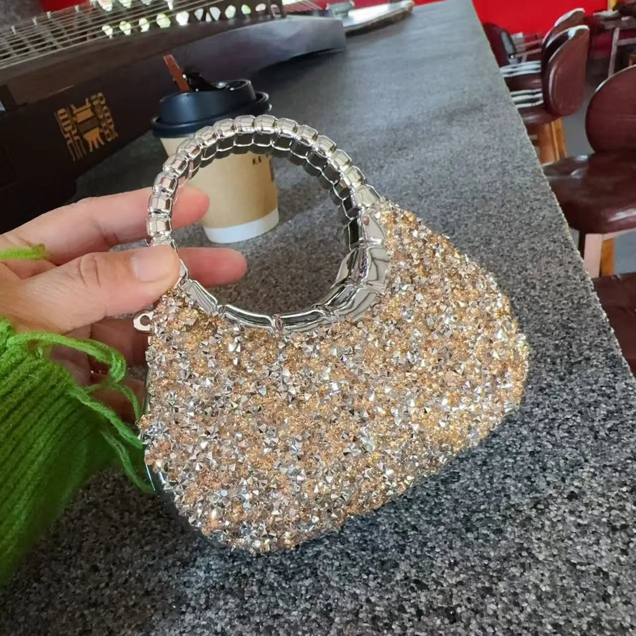 Heart Shaped Sequin Diamond Evening Bag Clutch for Weddings