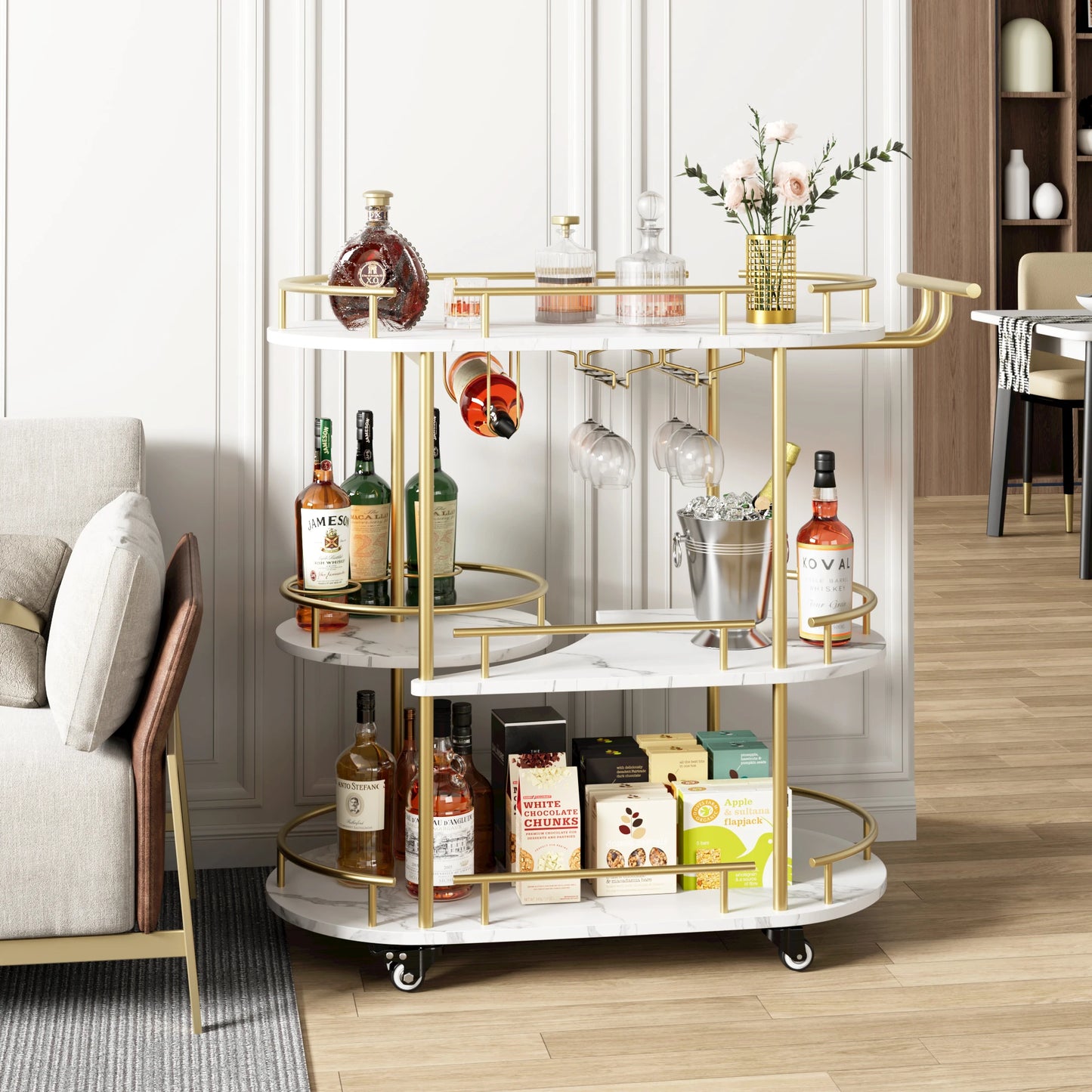 TWISTER.CK Four-Tier Bar Cart With Wine Rack And Glass Holder