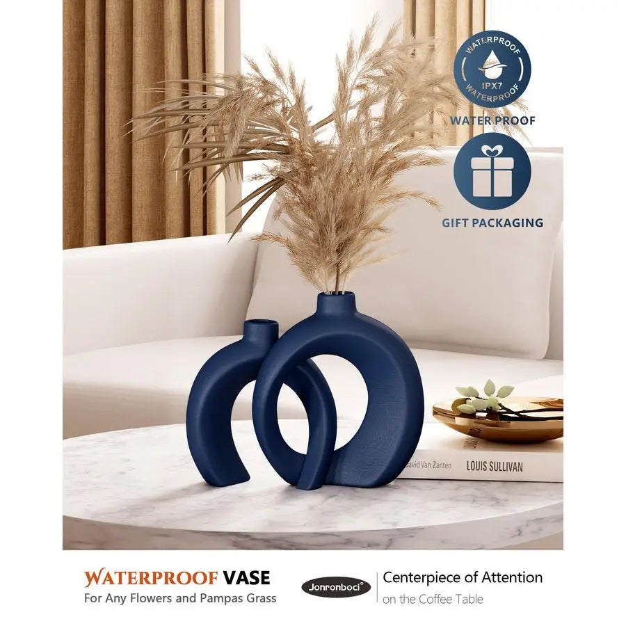 Donut Vase Set of 2 Ceramic Decor for Living Room Coffee Table