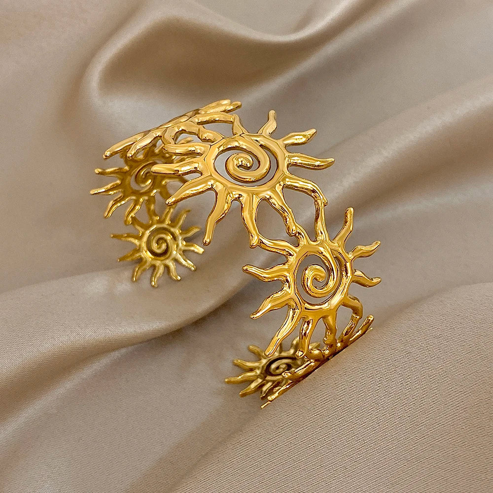 Slavena Stainless Steel Spiral Sun Totem Cuff Bracelet