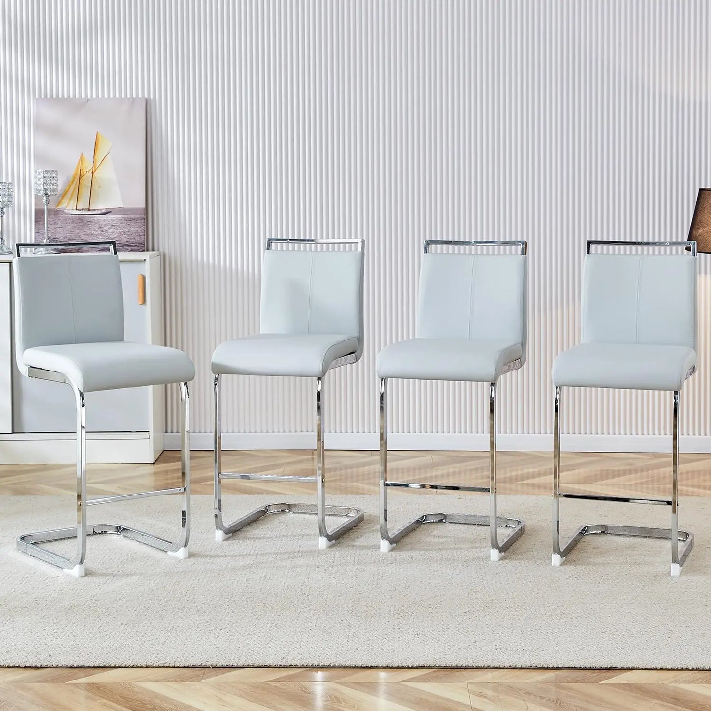 Bar Stools Set of 4,Gold Bar Stools with Back,25" White Island Chairs with Gold Plated Metal Leg,Faux, Customized