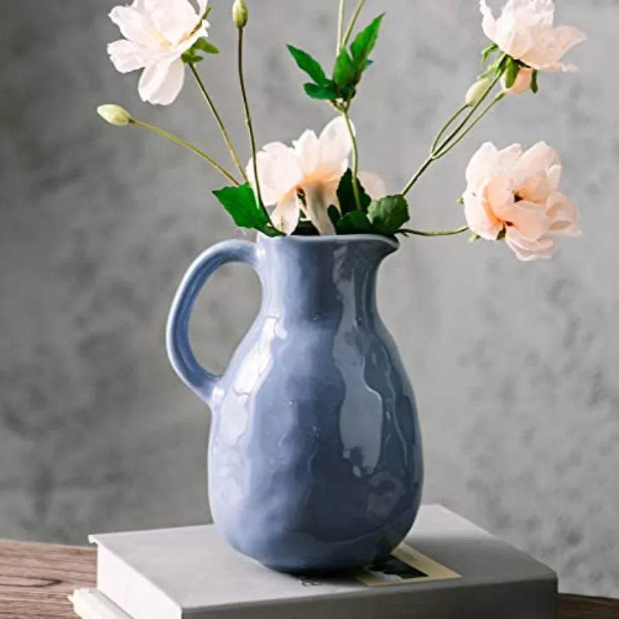 Ceramic Pitcher Vase With Handle For Modern Home Decor Centerpiece