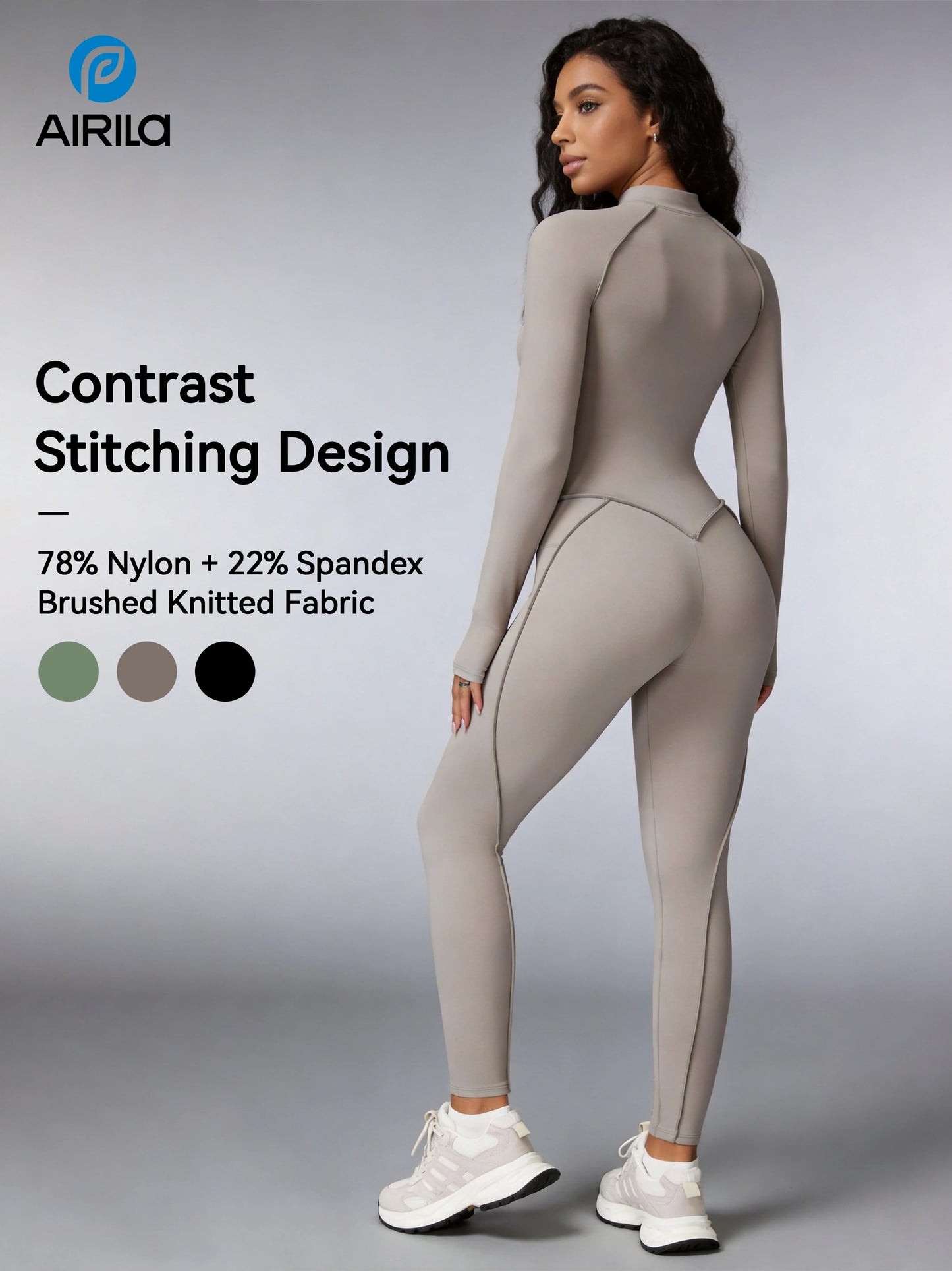 Zip Front Long Sleeve Yoga Jumpsuit For Women, Tummy Control