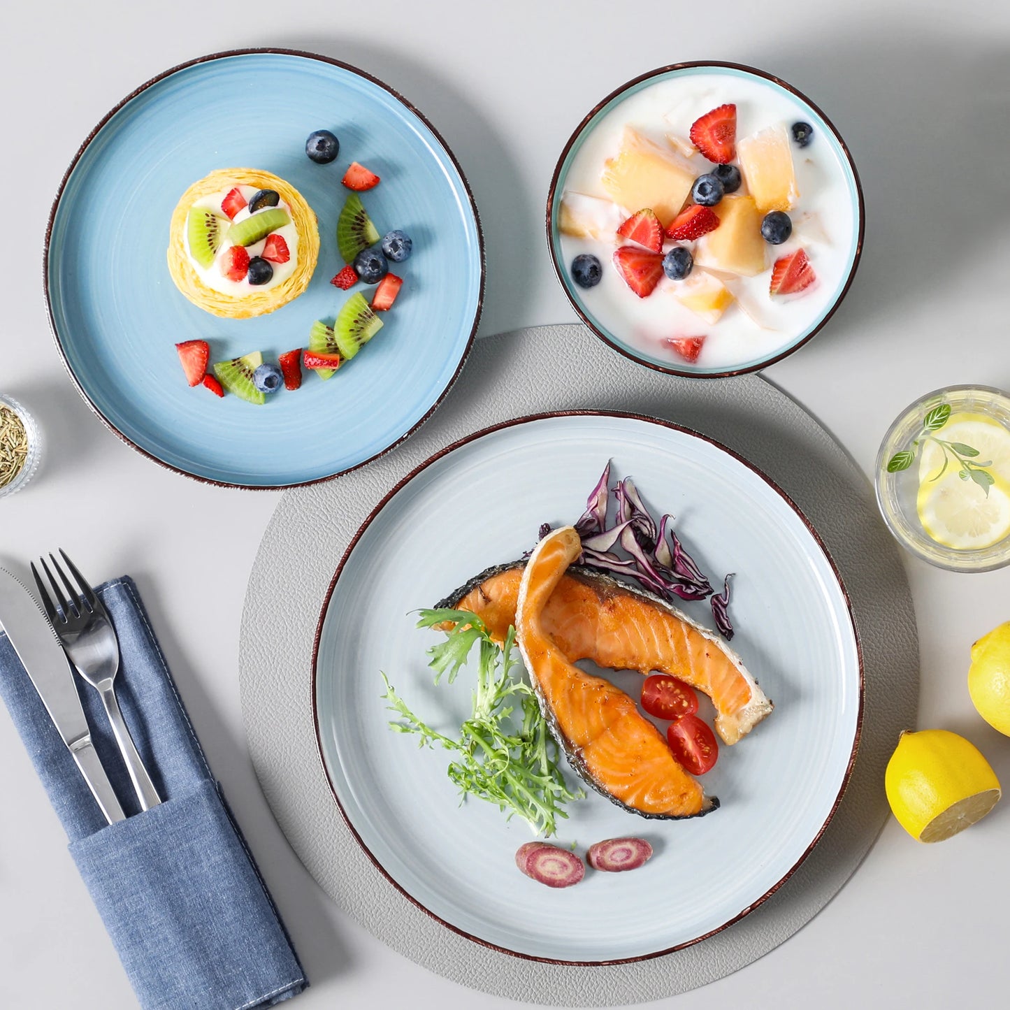 MALACASA Ceramic Dinnerware Set Handpainted Spirals Pattern