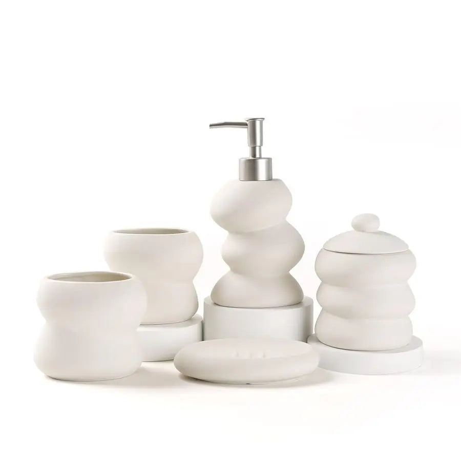 Accessory Set 5PCS, Ceramic Bathroom Accessories Set, Irregular Shape Small Bathroom Sets Accessories Complete, Home Apartment M