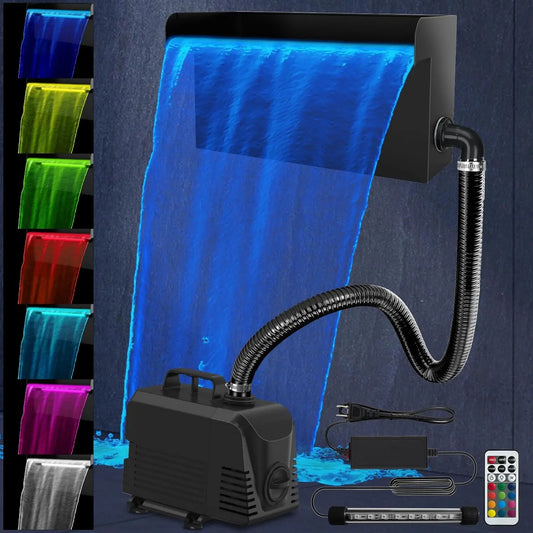 All-in-One Stainless Steel Pond Waterfall Kit With LED Lights