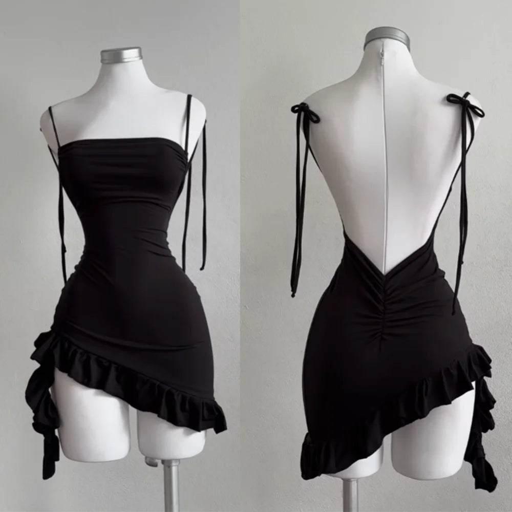 Linglsix Backless Lace Up Bodycon Mini Dress for Women