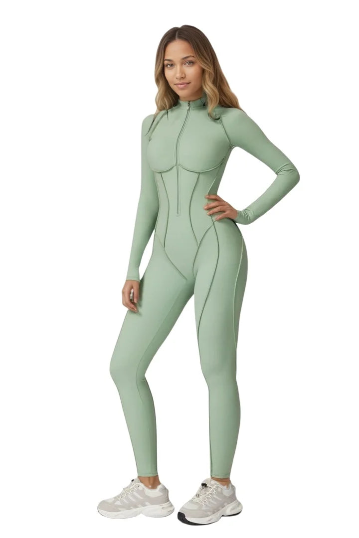 Zip Front Yoga Pilates Jumpsuit For Women Tummy Control