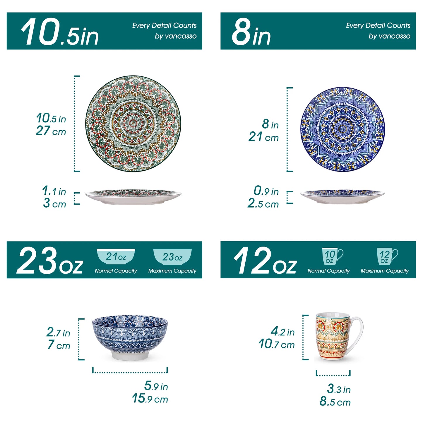 Malacasa Mandala Bohemian Dinnerware Set With Plates Bowls Mugs