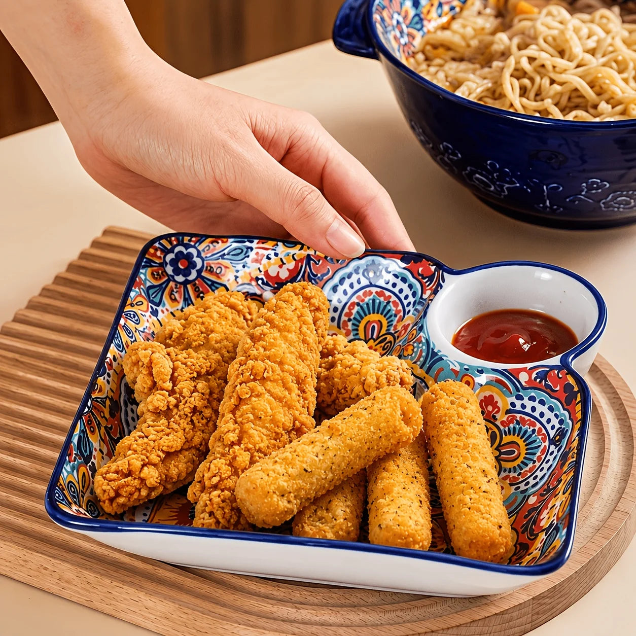 EVYIENEN Boho Dumpling Serving Set With Built In Sauce Dipping
