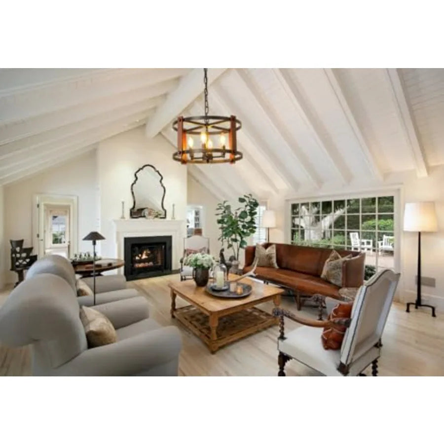 Farmhouse Wood Chandelier Pendant Light Ceiling Fixture For Dining Room