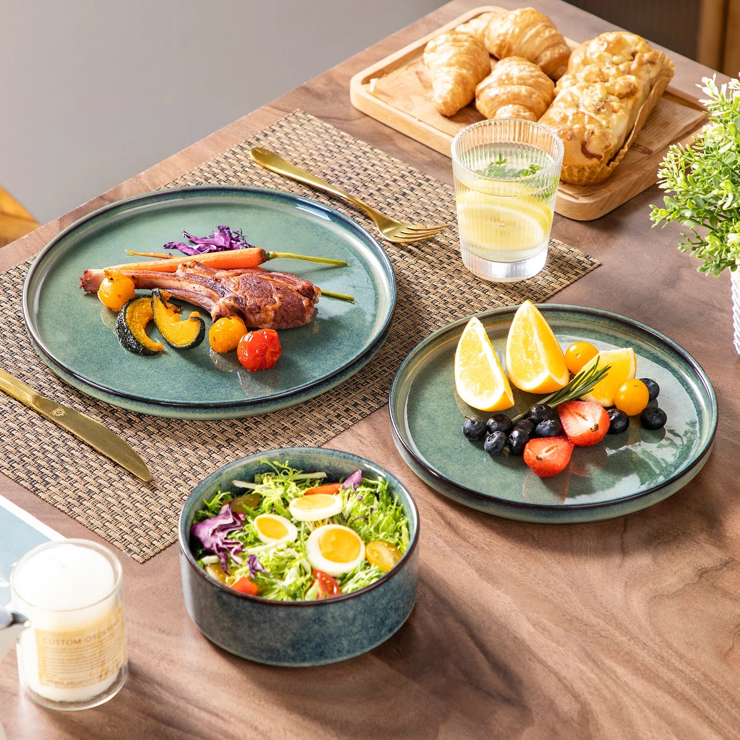 Malacasa Ceramic Reactive Glaze Dinner Set With Dinnerware Collection