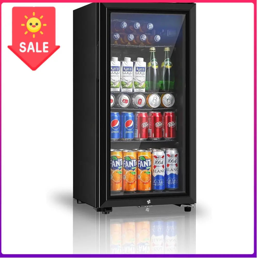 BestsellerCompact 3.2 Cu.ft Double Door Beverage Cooler - Adjustable Shelves for Home, Office, or Bar (Black)