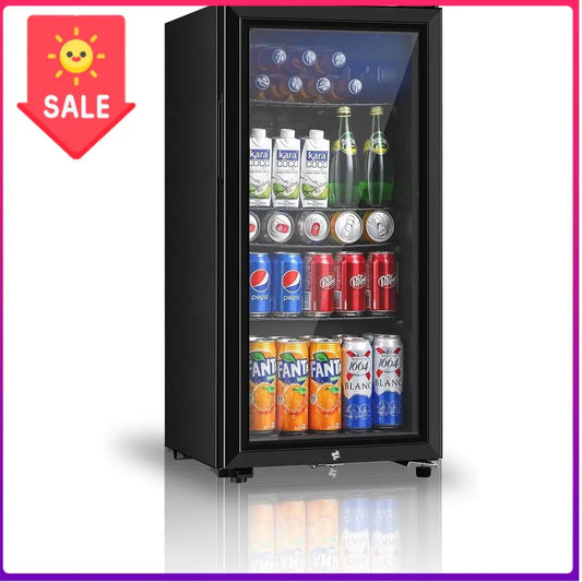 BestsellerCompact 3.2 Cu.ft Double Door Beverage Cooler - Adjustable Shelves for Home, Office, or Bar (Black)