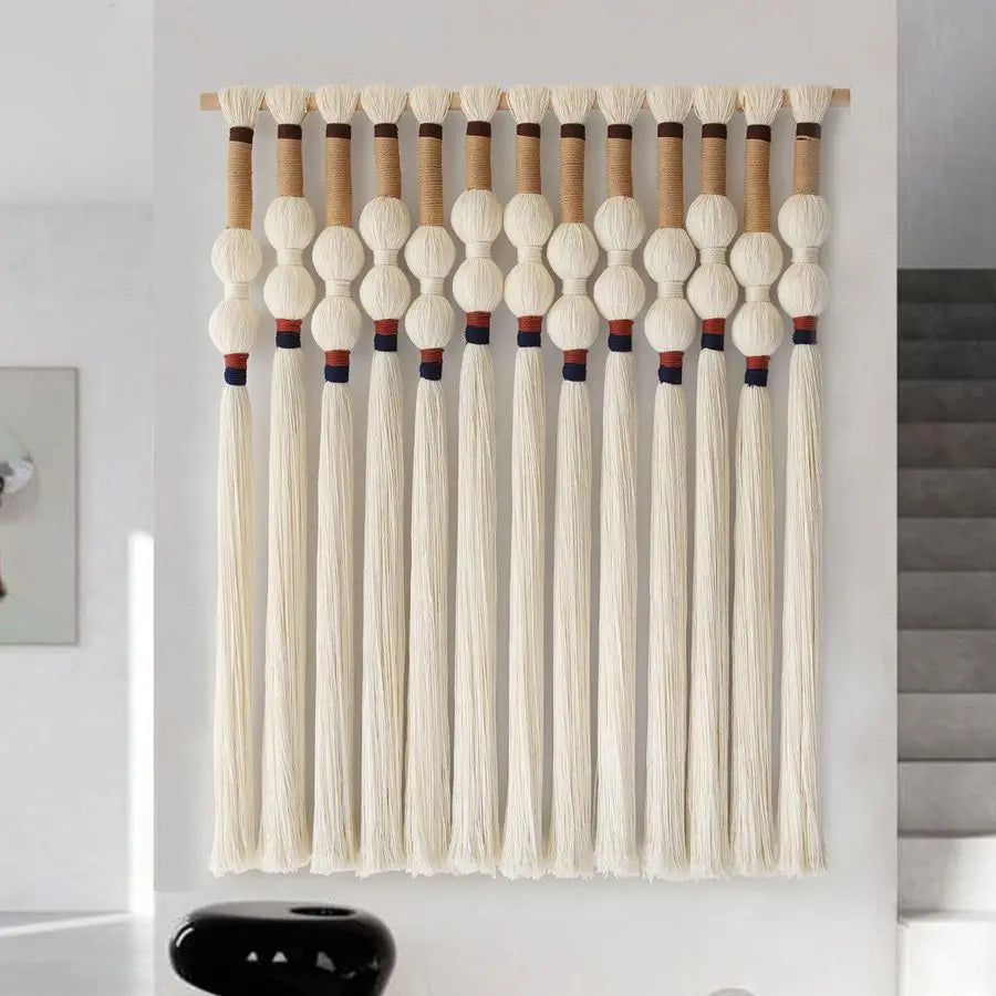 Macrame Wall Hanging Handmade Boho Art with Tassel Fringe