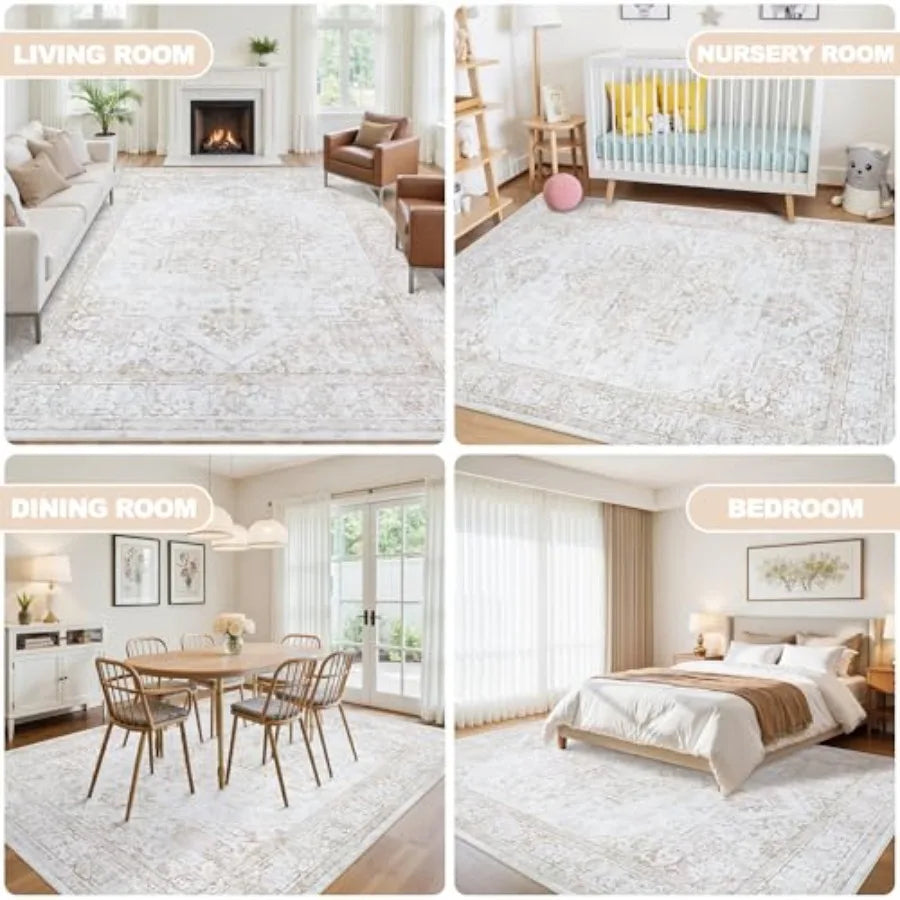 Non-Slip Vintage Medallion Area Rug Low Pile Washable