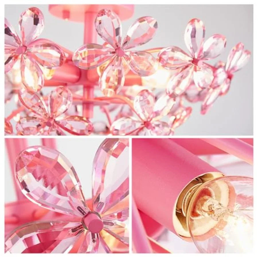 Crystal Chandelier Flush Mount Ceiling Light E12 Base Fixture