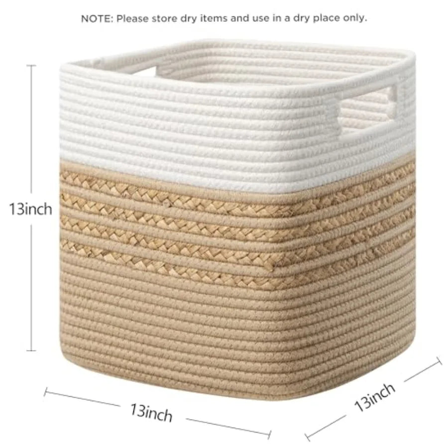 Set Of 3 Water Hyacinth Storage Cubes With Durable Handles
